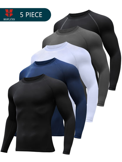 5 Pack Compression Shirts Men Long Sleeve Rash Guard Athletic Baselayer Undershirt Gear Tshirt For Sports Workout