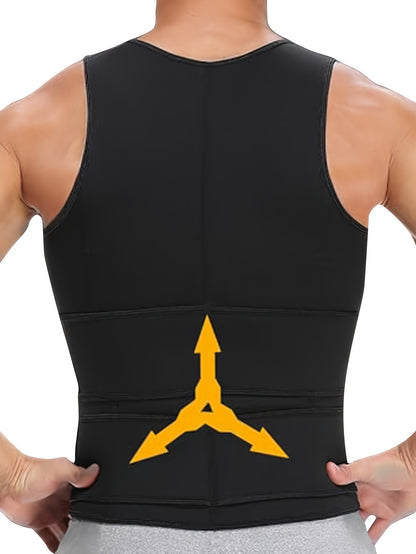 Men's Slimming Sauna Vest with Zipper - Neoprene Waist Trainer Tank Top, Body Shaper with 2 Belt Straps for Fitness & Workout